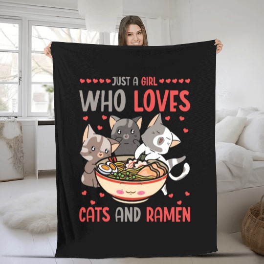 Ramen And Cats Fan Ramen Noodle Soup Fleece Blankets