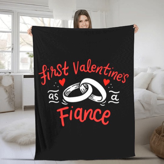 first valentines as fiance hearts day engagement Fleece Blankets