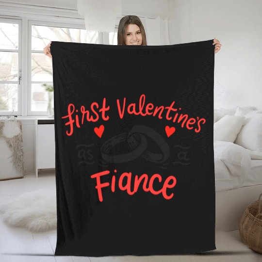 first valentine as fiance hearts day engagement Fleece Blankets