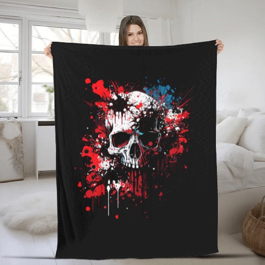 Ink Splatter Skull Fleece Blankets