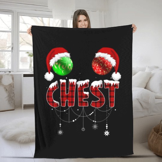 Chest Nuts Christmas Funny Matching Couple Fleece Blankets