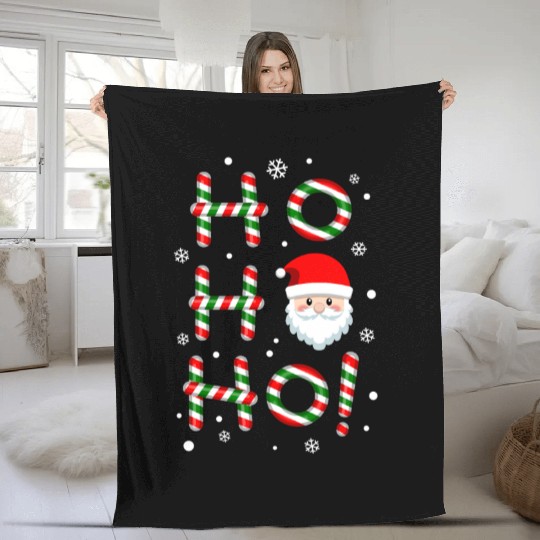 Ho Ho Ho Santa Claus Candy Cane Christmas, Xmas Fleece Blankets