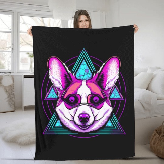 Geometric Corgi Fleece Blankets