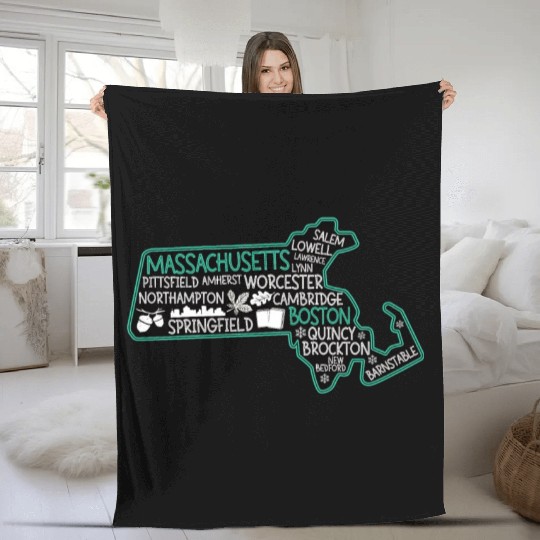 Massachusetts Boston cute map Salem Lowell Lawrenc Fleece Blankets