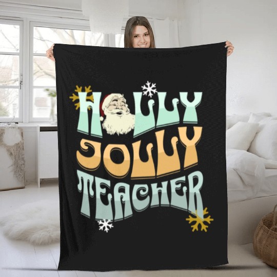 holly jolly teacher Fleece Blankets
