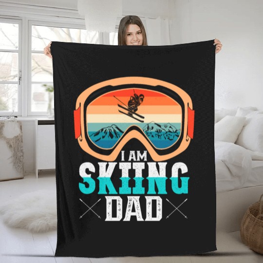 I AM SKIING DAD Funny dad Fleece Blankets