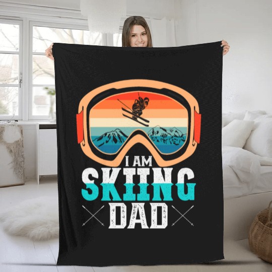 I AM SKIING DAD Funny dad Fleece Blankets