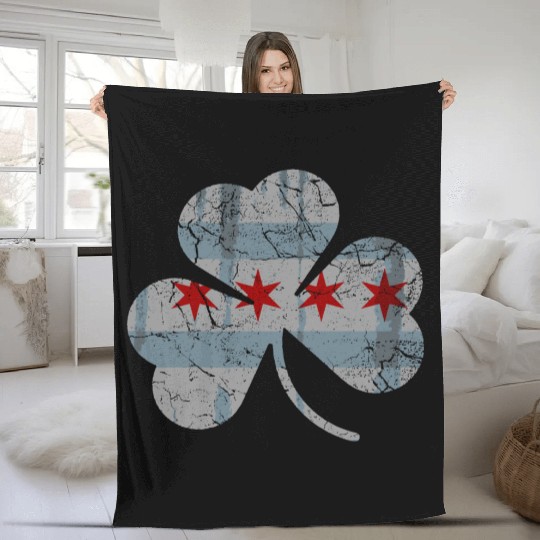 Chicago Flag Shamrock Irish St Patricks Fleece Blankets