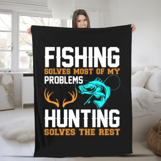 Fishing Solves Most Of My Problems Fleece Blankets