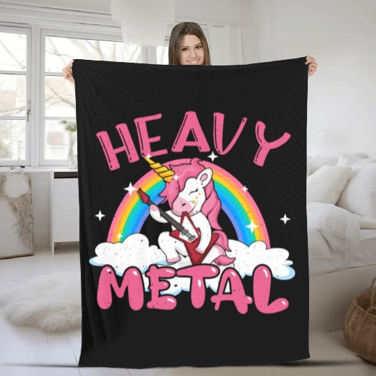 Guitarist Unicorn Rainbow Metal Music Heavy Rock Fleece Blankets