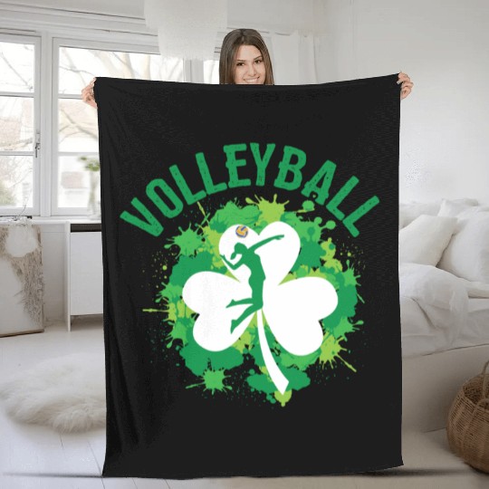 Volleyball Shamrock Irish Sports St Pattys Day Fleece Blankets