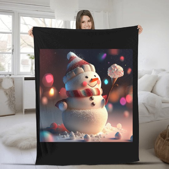 Snowman holding Candy Fleece Blankets