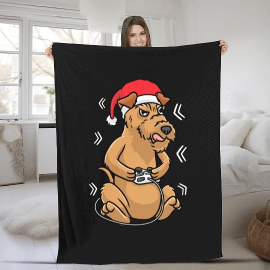 Christmas Irish Terrier Dog Video Game Gamer Fleece Blankets