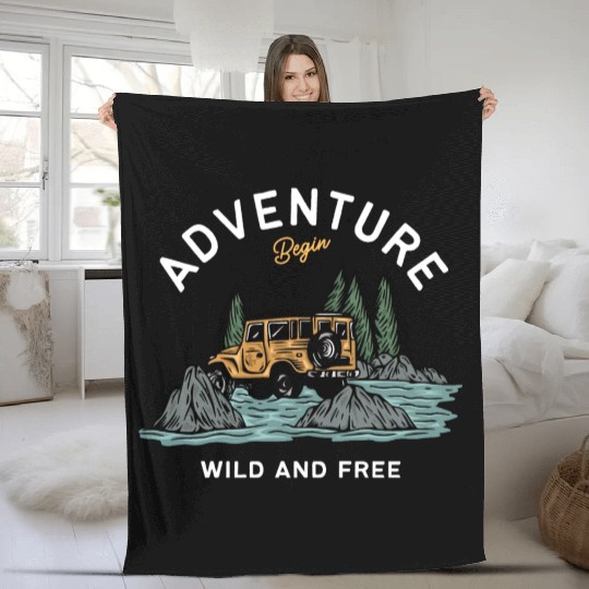 Light Blue Illustration Adventure Fleece Blankets