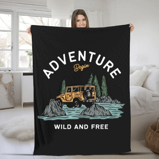 Light Blue Illustration Adventure Fleece Blankets