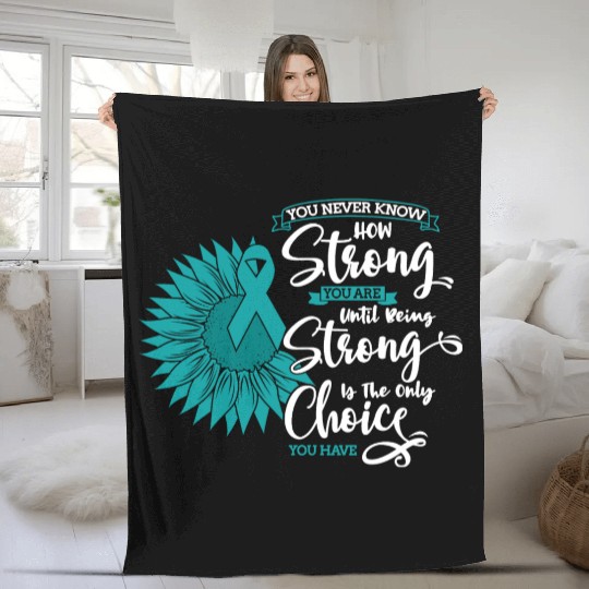 Cervical Cancer Awareness Month Teal Sunflower Fleece Blankets
