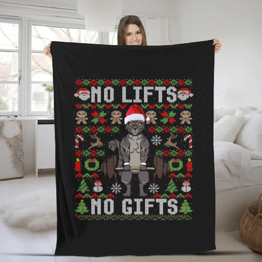 Funny No Lifts No Gifts Ugly Christmas Workout Fleece Blankets