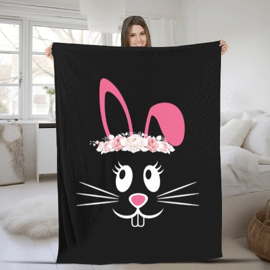 Cute Bunny Hairdress Flowers Women Girls Easter Fleece Blankets