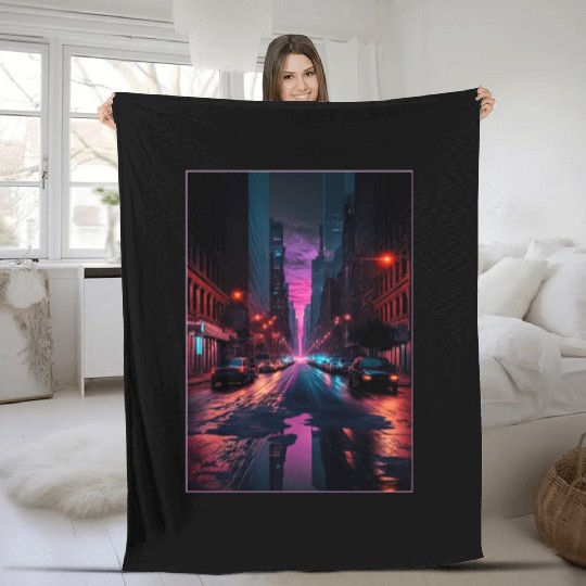 New York Vaporwave Aesthetic Retro Style Love NY Fleece Blankets