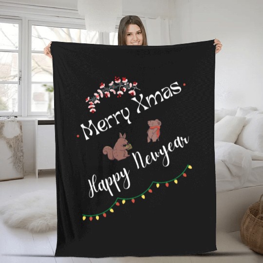 Merry Xmas Happy New Year Fleece Blankets
