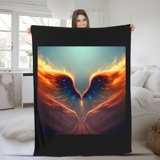 Mashup Epic Wallpaper Flaming Angel Wings Fleece Blankets