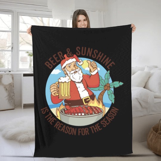 Summer Santa BBQ - Christmas In July Fleece Blankets