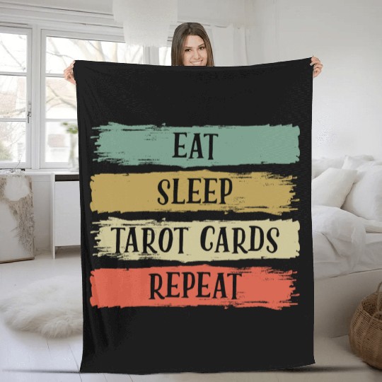 Eat Sleep Retro Vintage Tarot Cards Cartomancy Fleece Blankets