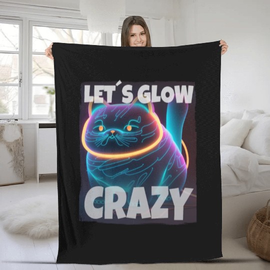 Lets Glow Crazy Cat Kitten Fluffy Cat Fleece Blankets