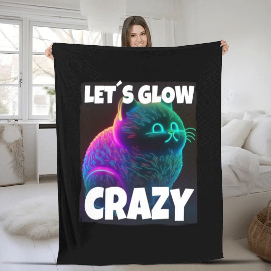 Lets Glow Crazy Cat Kitten Fluffy Cat Fleece Blankets
