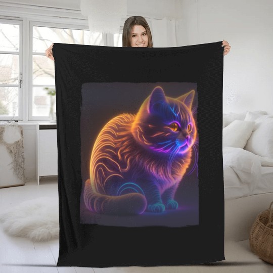 Lets Glow Crazy Cat Kitten Fluffy Cat Fleece Blankets