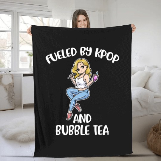 Fueled By Kpop And Bubble Tea Funny Kpop Gift Fleece Blankets
