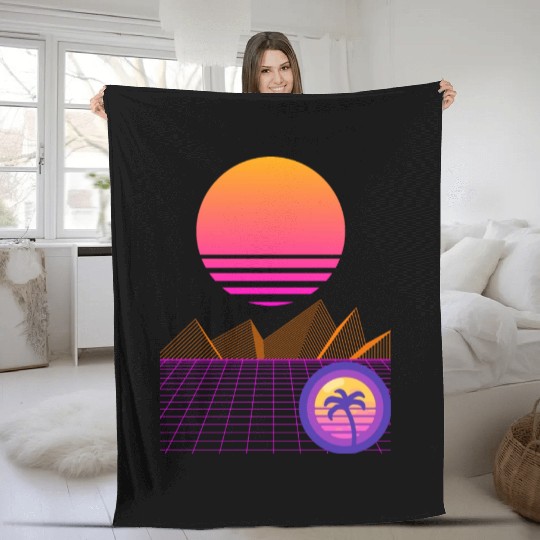 Synthwave Mountain Fleece Blankets