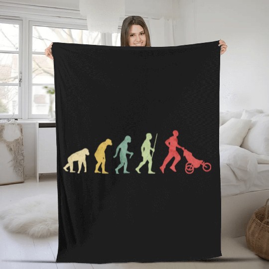 Father Running With Baby Carriage Evolution Fleece Blankets