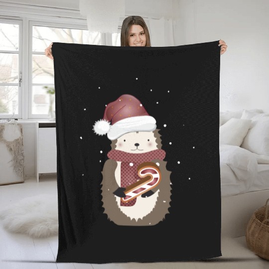 cute hedgehog for christmas with candy cane Fleece Blankets