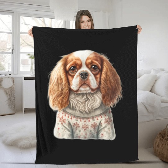 Cute Cavalier King Charles Spaniel Christmas Fleece Blankets