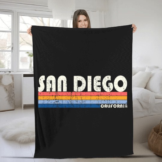 Vintage 70S 80S Style San Diego Ca Fleece Blankets
