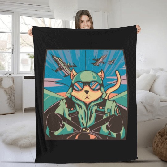 Fighter jet pilot-cat Fighter jet pilot-cat inspir Fleece Blankets