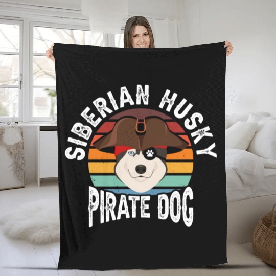 Siberian Husky Pirate Dog Fleece Blankets