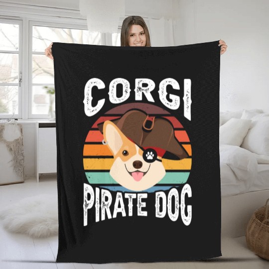 Corgi Pirate Dog Fleece Blankets
