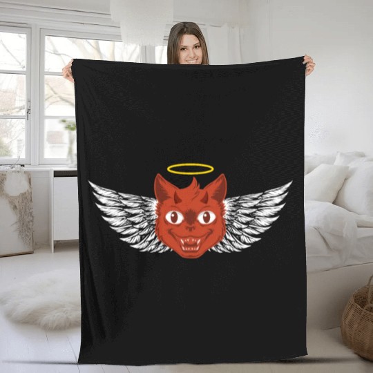 Angel and devil cat Fleece Blankets