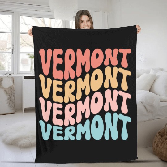 Retro Vermont Use State Fleece Blankets