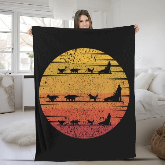 Husky Sledding Sled Dog Racing Alaskan Racers Fleece Blankets