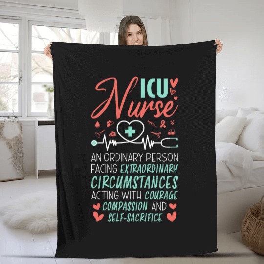 Proud ICU Nurse Saying Fleece Blankets