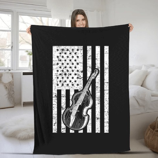 Double Bass Instrument US Flag Double Bass Fleece Blankets