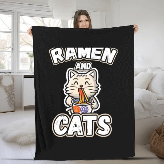 Ramen and cats Fleece Blankets