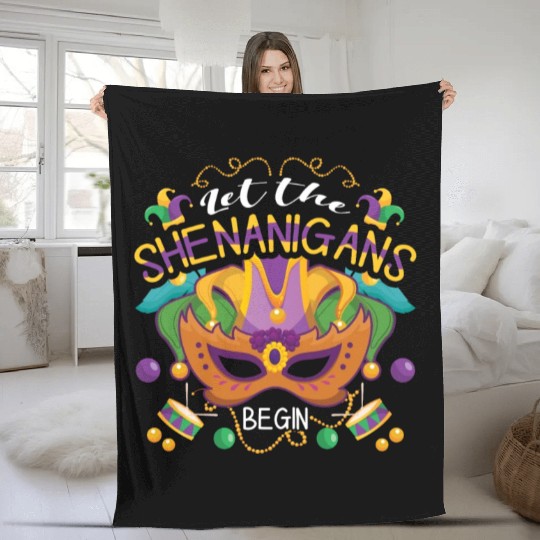 Mask Shenanigans Festival Parade Beads Mardi Gras Fleece Blankets