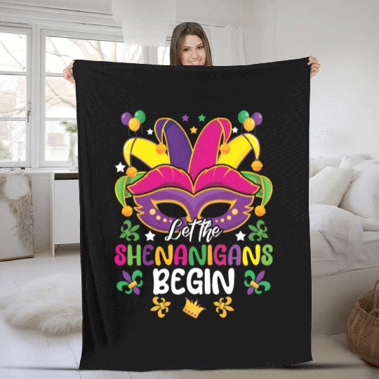 Shenanigans Mask Festival Parade Beads Mardi Gras Fleece Blankets