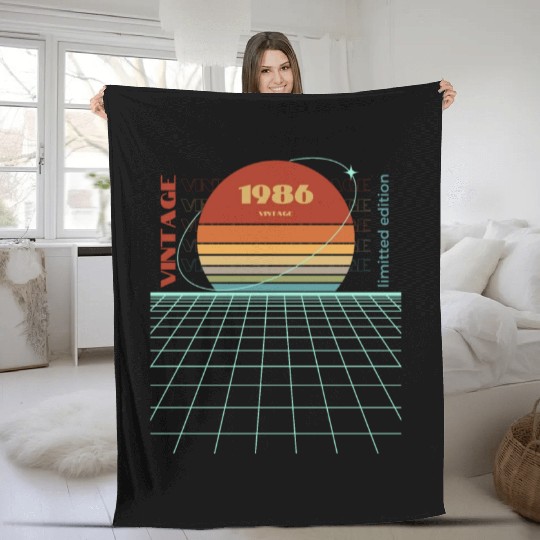 Vintage 1986 Birthday gifts Guitar lovers 36th Bir Fleece Blankets