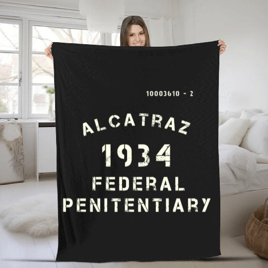 Vintage Alcatraz Prison Penitentiary Jail Fleece Blankets