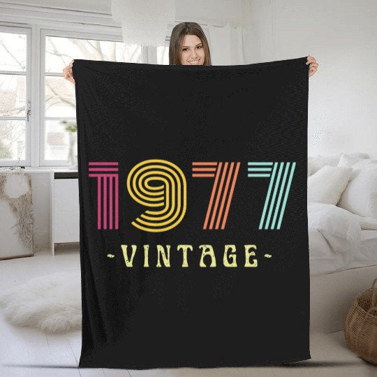 Neon Rainbow Retro Birthday Year Vintage 1977 Fleece Blankets